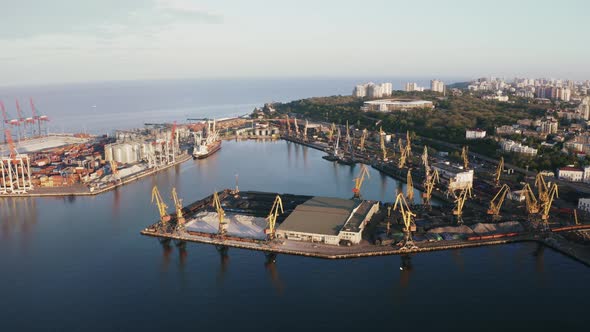 Aerial Panoramic View of Sea Port During Beautiful Sunset