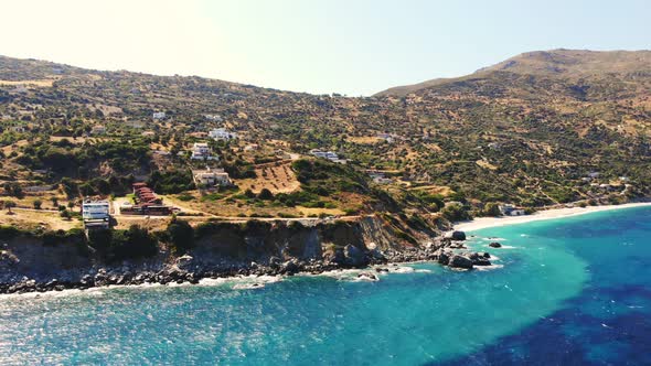 Aero. View From Above. Beautiful Summer Seascape. Rocky Beaches of Evia Island, Greece.