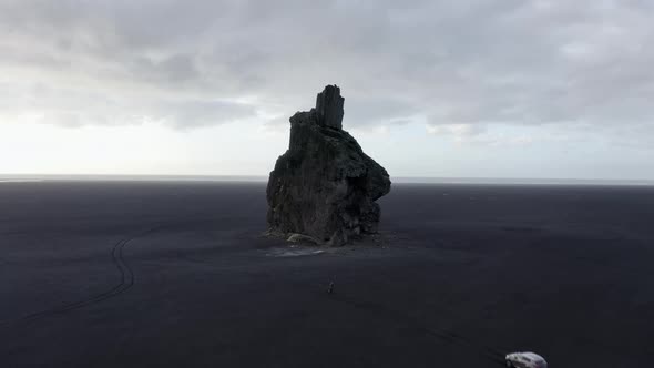 Panoramic Aerial View of Rocky Formation in Iceland Against Bright Skies