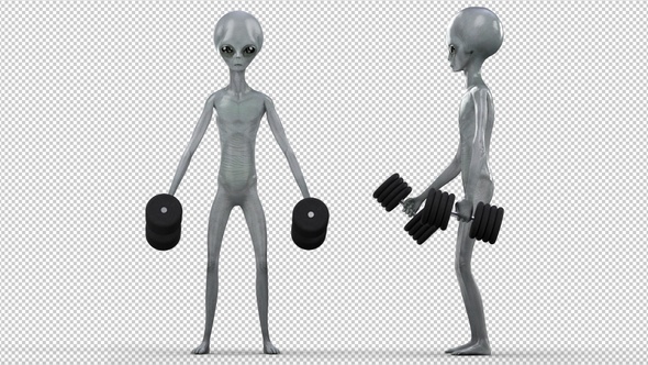 Alien Doing Dumbbell Bicep Curls