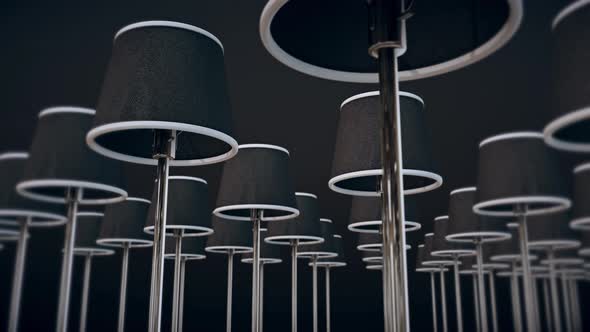 Multiple Standing Lamp Lights In A Row In Dark Background 4k