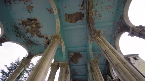 Historical Derelict Sanatorium Medea in Tskaltubo, Georgia during sunset