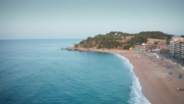 Aerial Shot of Sea Coast in Small Resort Town