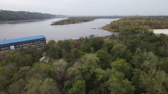 The Main River of Ukraine - Dnipro Near Kyiv. Slow Motion