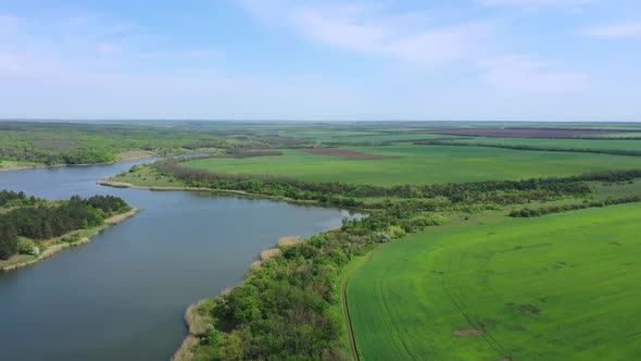 Agricultural fields near the reservoir. Spring time