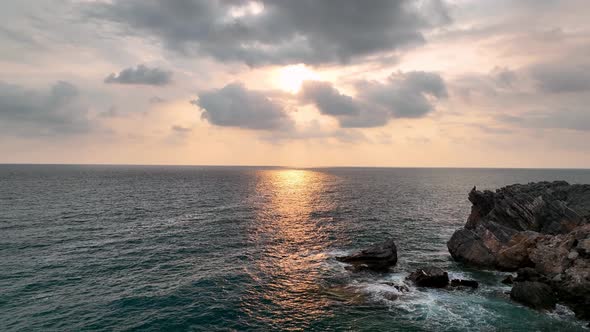 Awesome azure sea rocky texture aerial view 4 K Turkey Alanya