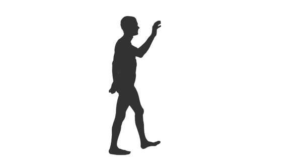 Silhouette of Young Man Waving Hand Hi While Walking, Alpha Channel