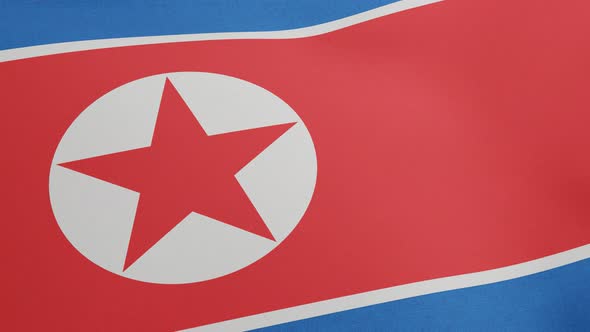 National Flag of North Korea Waving Original Size and Colors 3D Render Ramhongsaek Konghwagukgi or