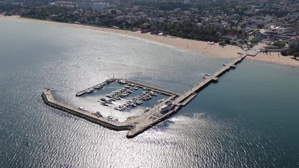 Aerial view of Sopot Pier in Poland - the longest wooden pier in Europe