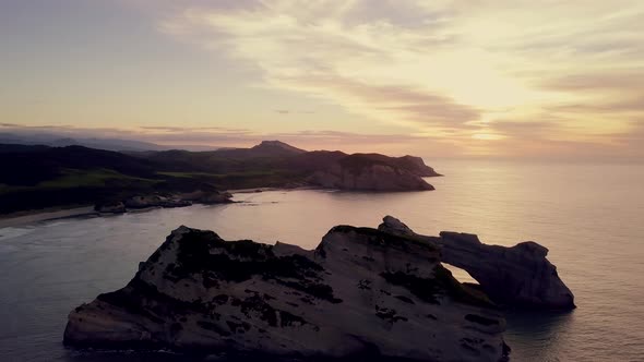 Aerial of sunset by the coast