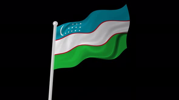 Uzbekistan Flag Flying Animated Black Background