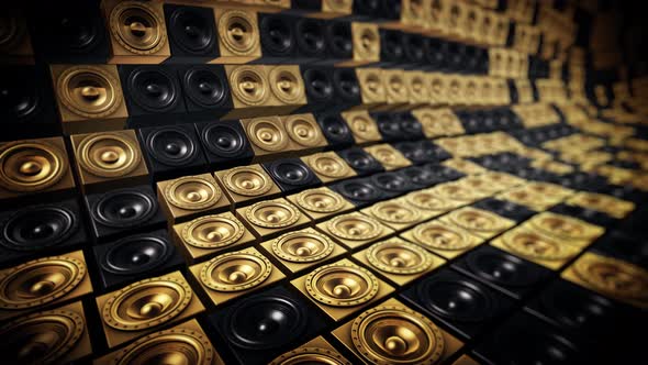 Shiny Black And Gold Random Tiled Speakers Waving Seamless Loop 2