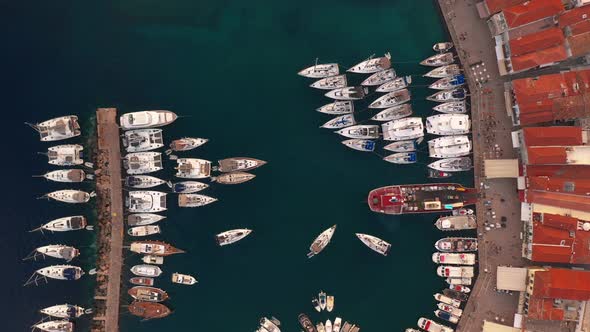 Marina on Hydra Island in Greece Top View