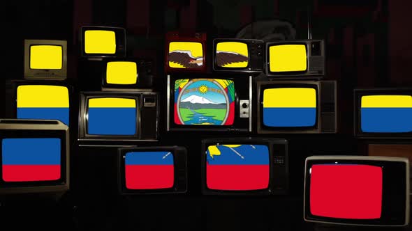 Flag of Ecuador and Retro TVs.