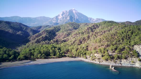 Drone view on the natural park among tracking path:"likya yolu" in South Turkey