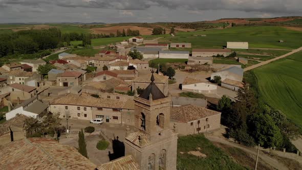 Little village and the church full of birds