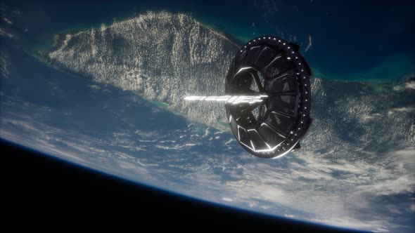 Futuristic Space Satellite Orbiting the Earth