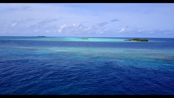 Aerial top down abstract of paradise lagoon beach wildlife by transparent sea with white sandy backg