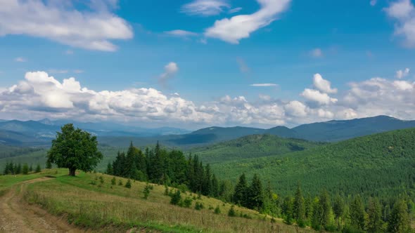 Mountain Landscape with a Fast Clouds and Shadows