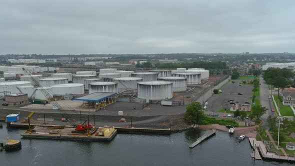 Industrial View at Oil Refinery Plant Form Industry Zone with Oil Tank