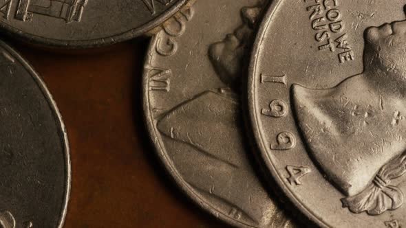 Rotating stock footage shot of American monetary coins 