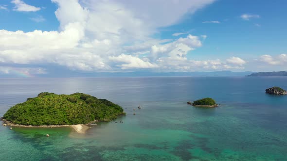 Seascape with Tropical Islands and Coral Reefs Aerial View