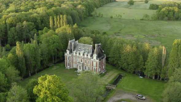 French renaissance castle aerial drone shot loire valley