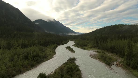 Picturesque View of Winding Glacial River From Above