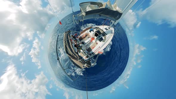 360Degree Panorama of a Drifting Yacht and the Ocean