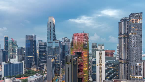 Aerial View of Chinatown and Downotwn of Singapore Day To Night Timelapse