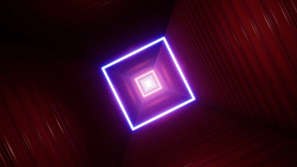 Rotating Neon Light Red Square Tunnel