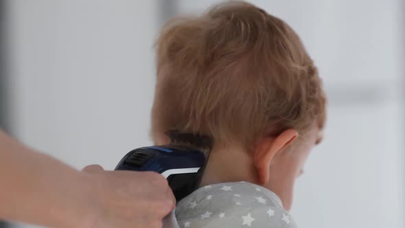 Children is haircut in the salon .