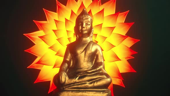 Looped Animation of Buddha Statue with Endless Flower Blooming
