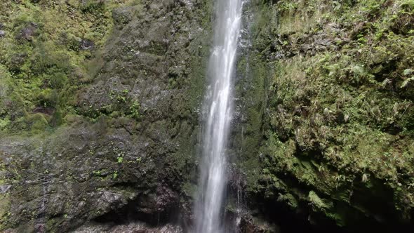 Aerial view of Caldeirao Verde waterfall, Madeira, Portugal