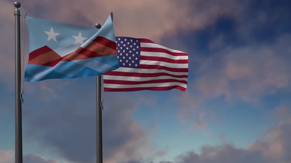 Peoria City Flag Waving Along With The National Flag Of The USA - 4K