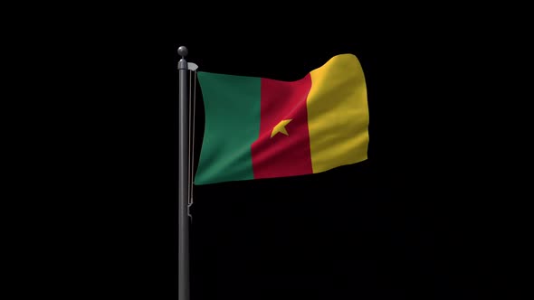 Cameroon Flag On Flagpole With Alpha Channel
