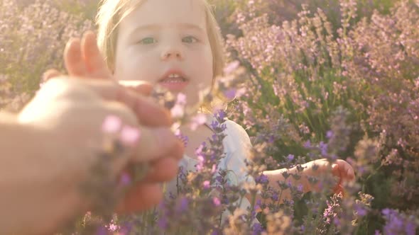 a Beautiful Girl Holds Out a Flower