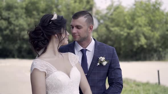 Slow Motion Smiling Fiance Hugs Wonderful Young Woman