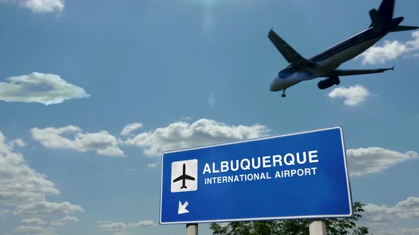 Airplane landing at Albuquerque USA, New Mexico airport