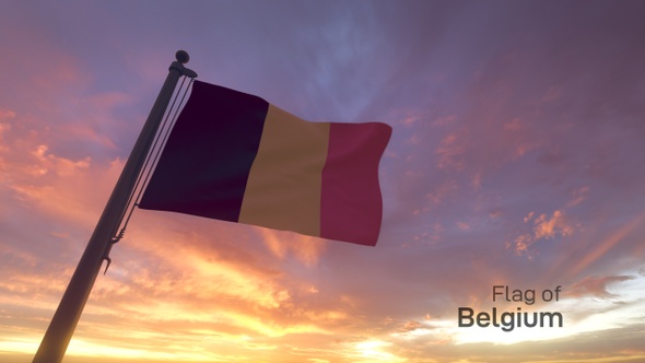 Belgium Flag on a Flagpole V3