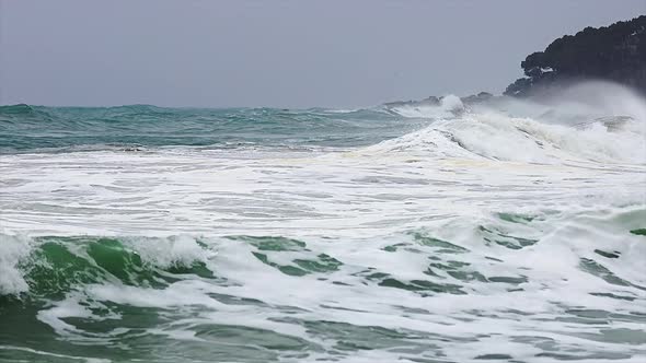 Big waves in a spanish coastal at springtime in Costa Brava