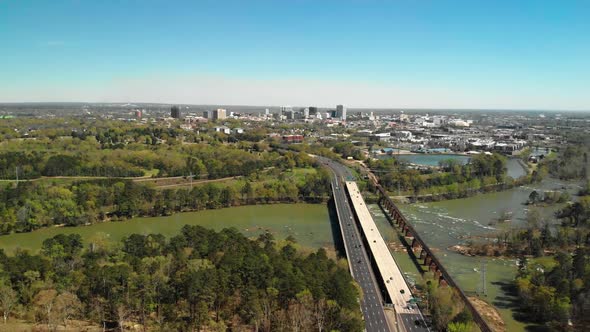 Aerial drone footage of the skyline in Columbia, South Carolina