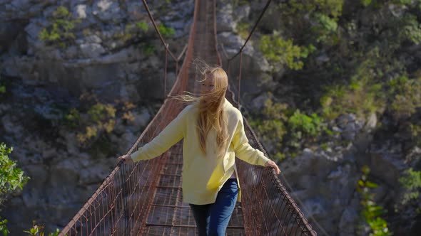 An Old Metal Rope Bridge Across the Moraca River Canyon in Montenegro