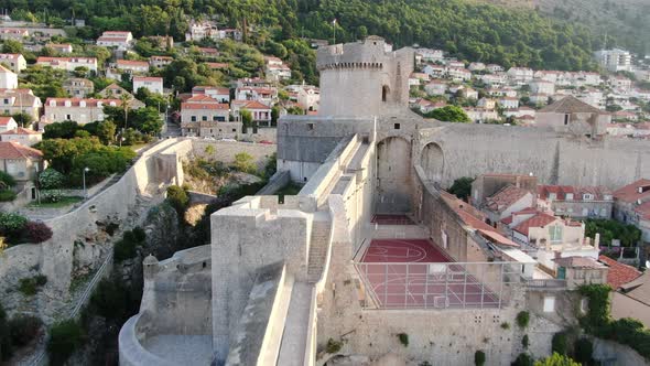 Minceta Tower in Dubrovnik Old Town, Croatia - aerial view