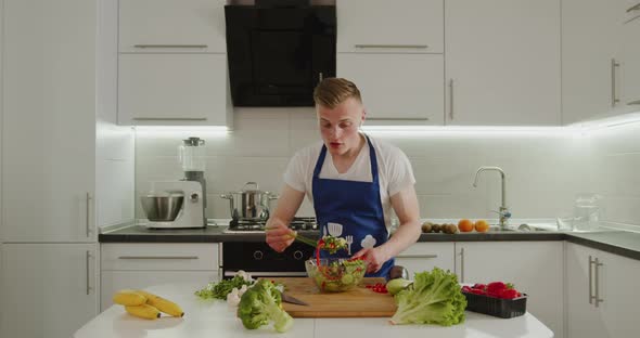 A Man Is Listening To Music with Headphones and Dancing