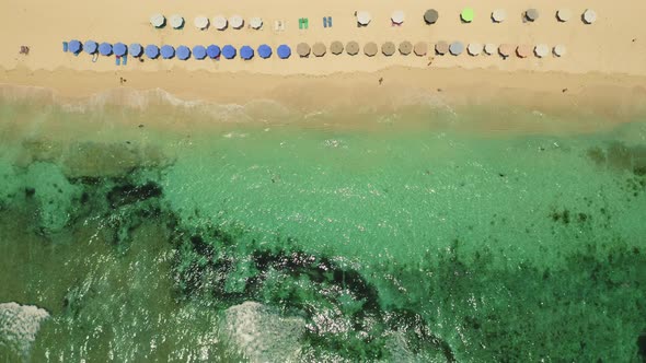 Aerial Drone Top Down View at Melasti Beach Bali Indonesia