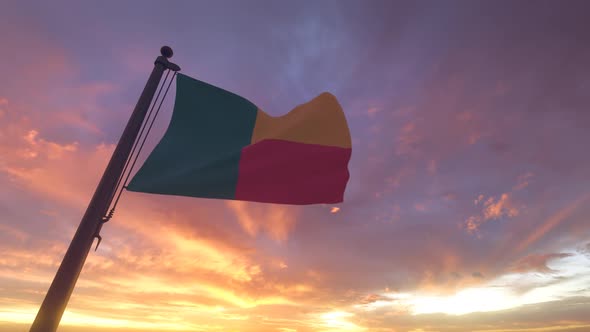 Benin Flag on a Flagpole V3