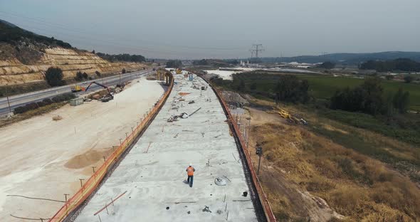 Aerial footage of a large scale highway construction project