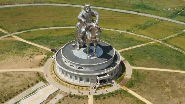 Aerial Around View of Genghis Khan Statue
