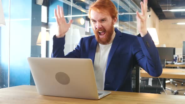 Man Yelling, Going Crazy at Work, Red Hairs